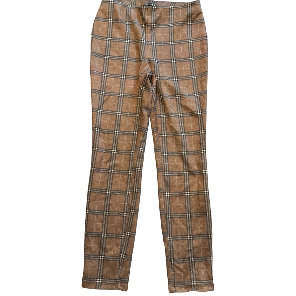 Rachel Zoe White Tan Brown Plaid Pull On Elastic Legging Pant size S - Picture 3 of 6